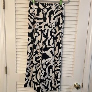 H/G NWT Black White Abstract Maxi A-line Long Front Sexy Slit Wide Pull Up Pants